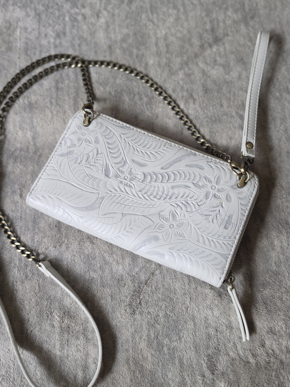 White Floral Embossed Women's Crossbody Bag - Classic Style